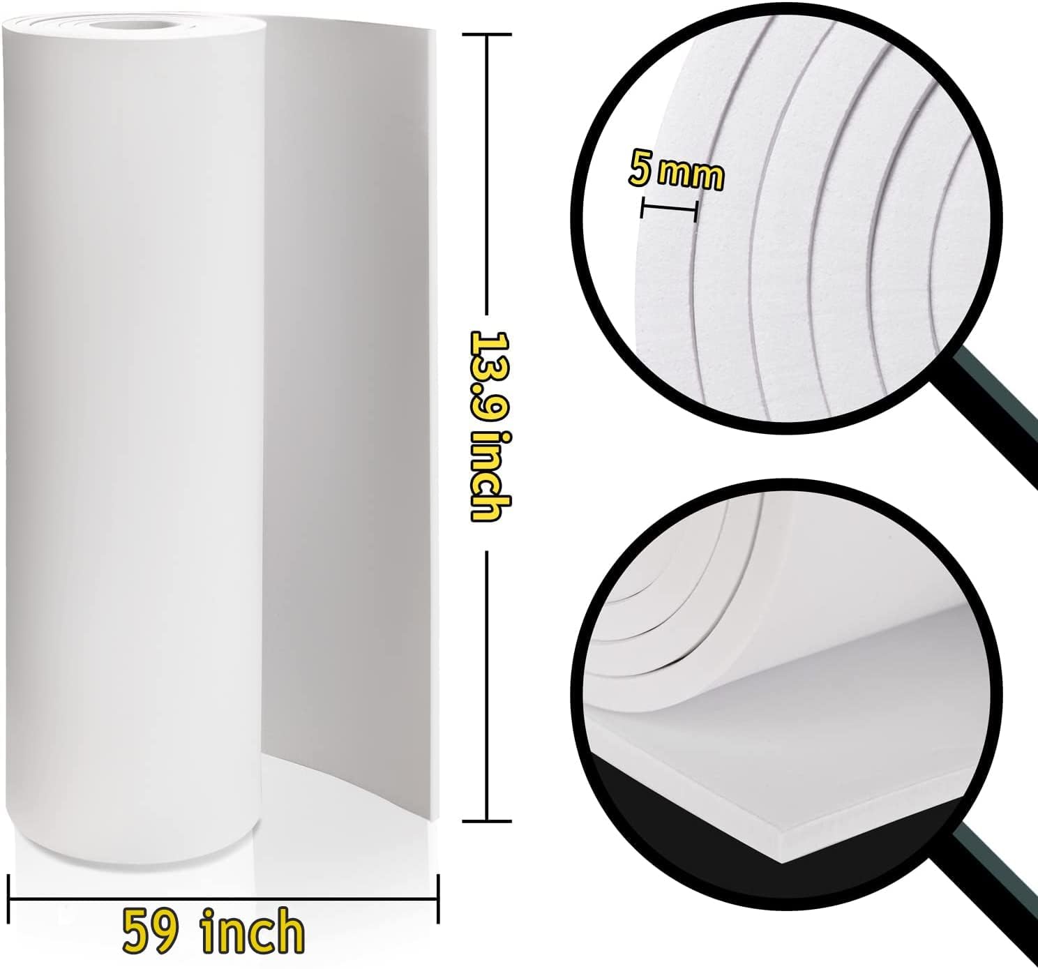 صفائح إيفا فوم بيضاء كوسبلاي لفة قسط إيفا فوم 5 مم سميكة 59 بوصة × 13.9 بوصة عالية الكثافة 86 كجم / م 3 لمشاريع الأزياء التنكرية DIY بواسطة PAIDU