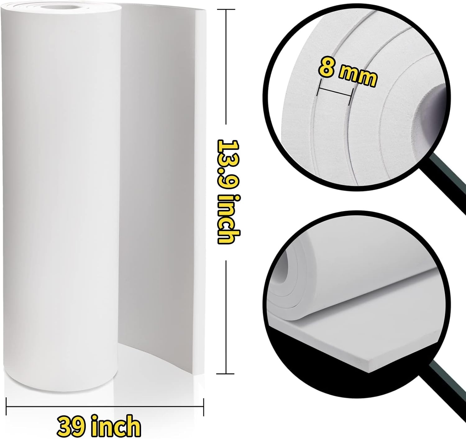 صفائح الرغوة البيضاء لفة قسط ورقة رغوة إيفا تأثيري 8 مم سميكة 39 &quot;× 13.9&quot; عالية الكثافة 86 كجم / م 3 لمشاريع الأزياء التنكرية التي تصنعها بنفسك بواسطة PAIDU