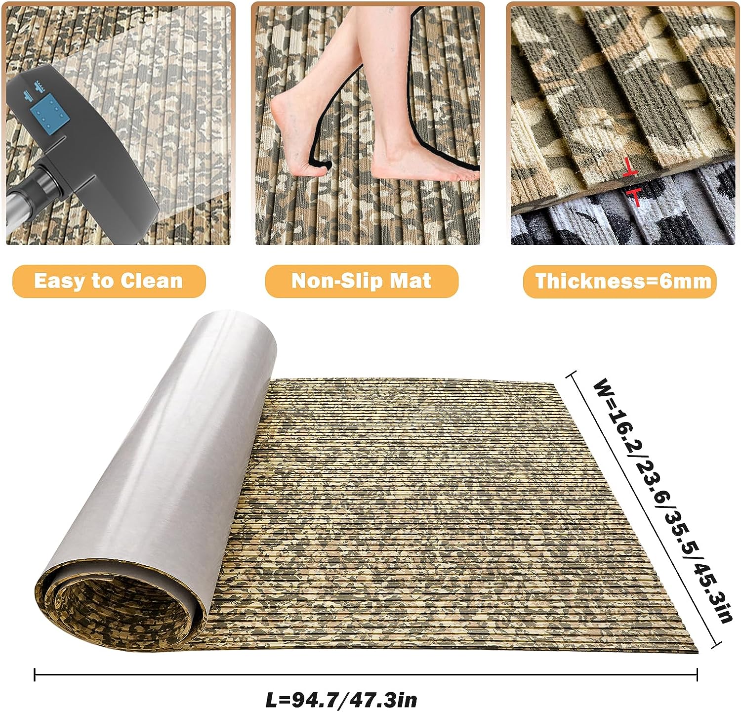 Boat Flooring Eva Foam Boat Decking Camo 94"x45"/35"/23" Non-Slip Boat Mat Self-Adhesive Foam Boat Deck Flooring Carpet Mat Rolls For Kayak Deck Boat Yacht Flooring Motorboat By PAIDU