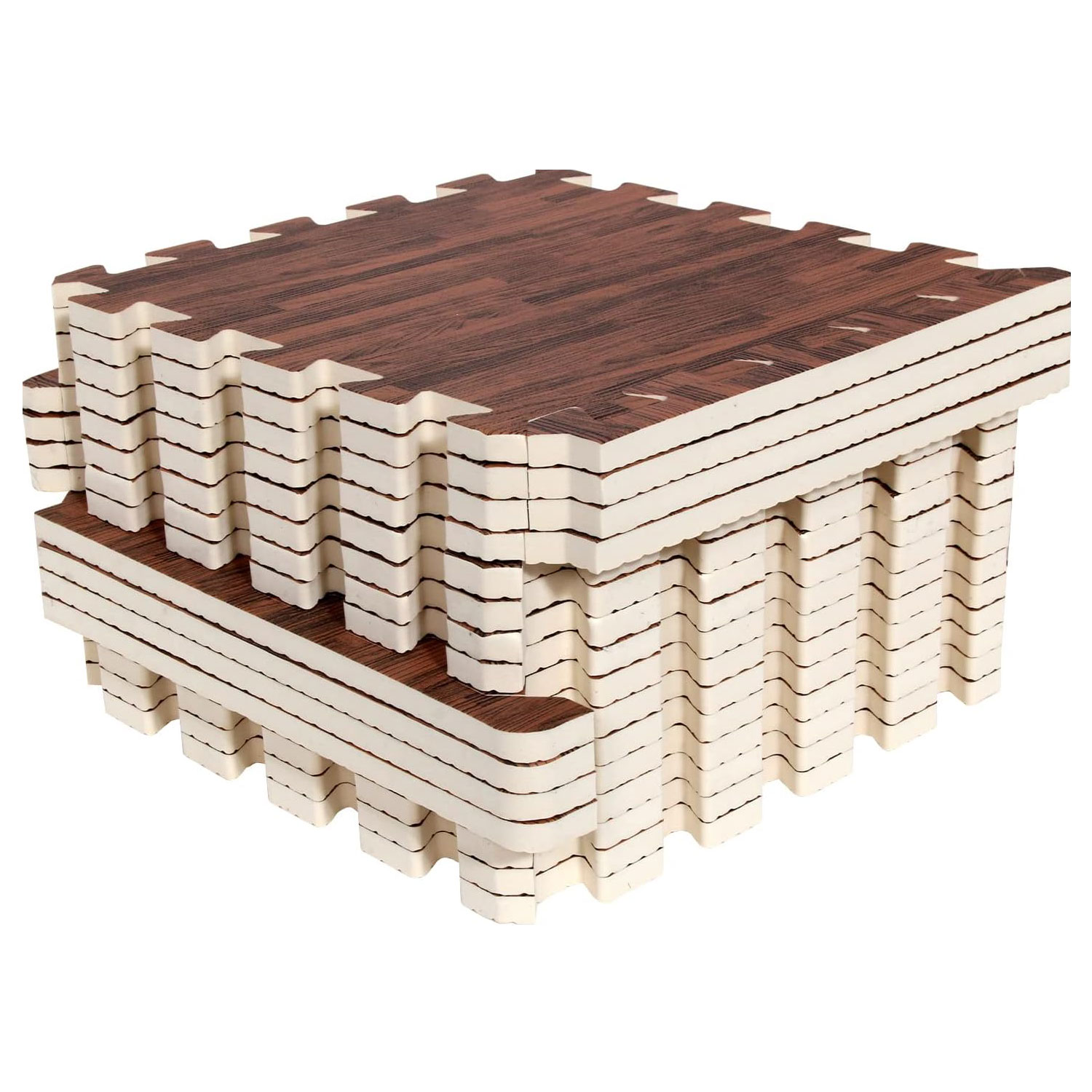 16 قطعة من سجادات إيفا الإسفنجية المصنوعة من الخشب المطبوع المتشابك، سجادة أرضية واقية للتمارين الرياضية لغرفة الأطفال وغرفة النوم والمنزل، مقاس 11.8 بوصة × 11.8 بوصة، بني خشبي محبب من PAIDU